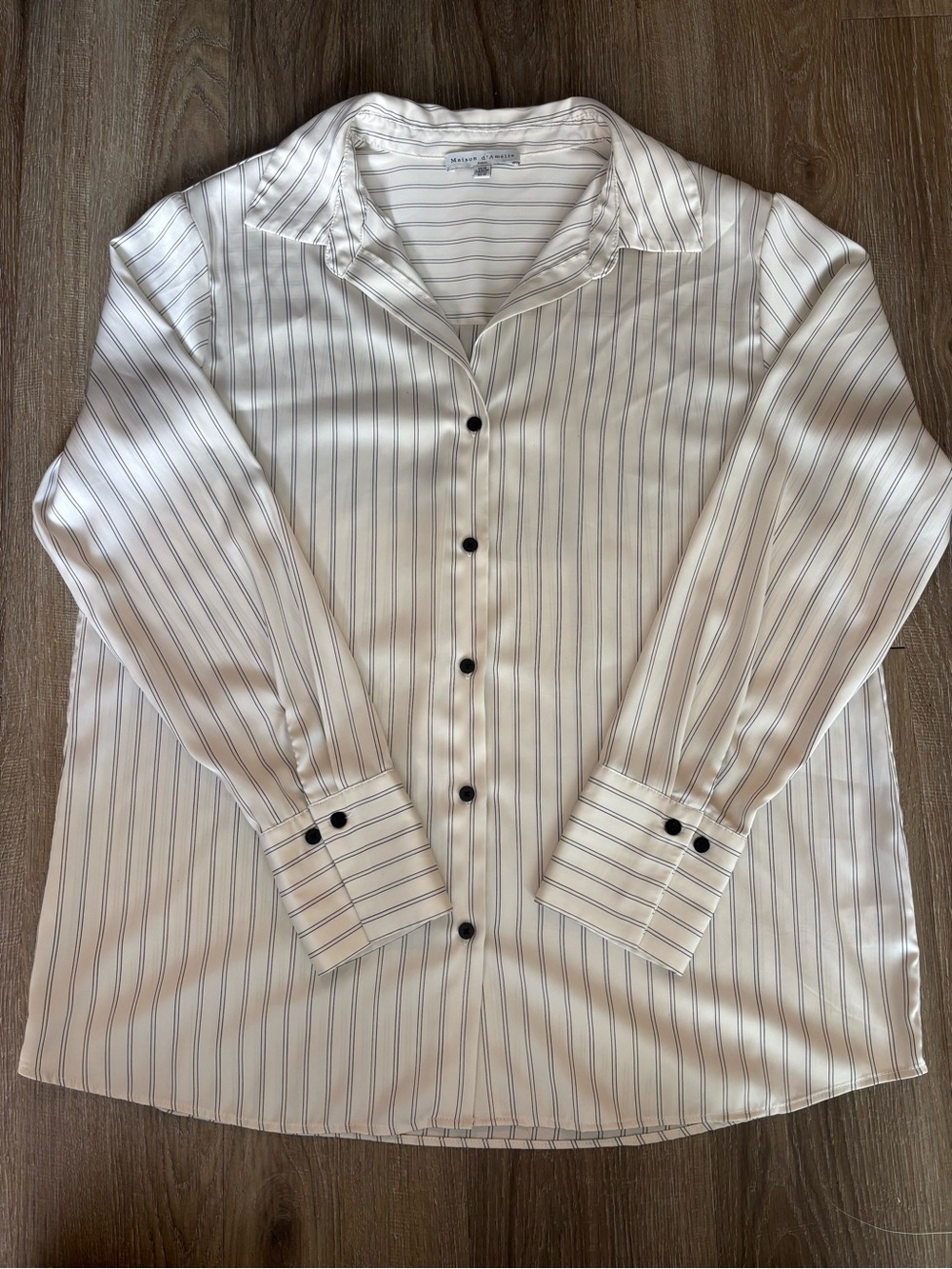 Silk Style Striped Button-Up Shirt - White with Black Stripes